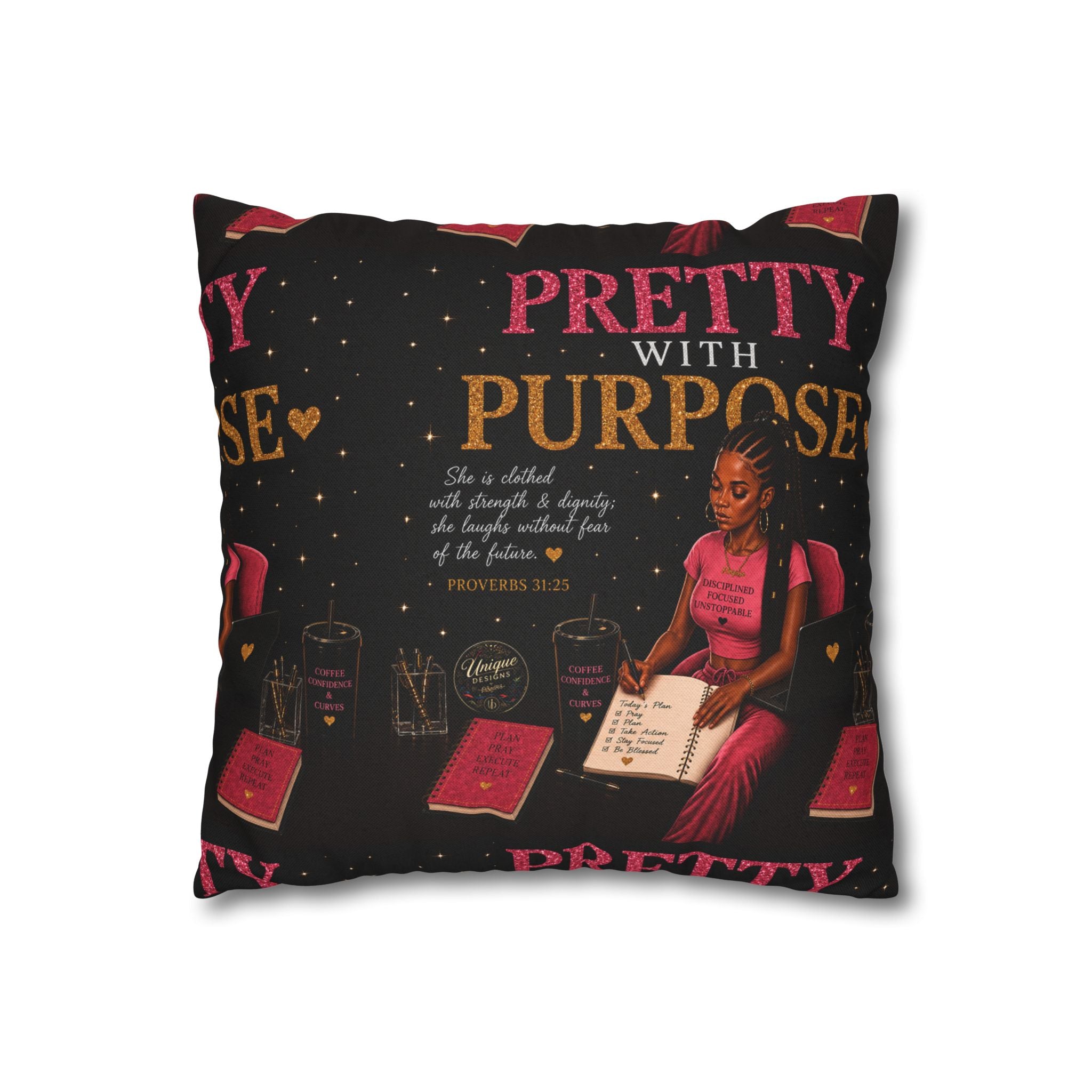 Pretty With Purpose Black & Gold Pillow Case Set — Inspirational "Proverbs 31:25" Glam Pillowcases (Set of 2)