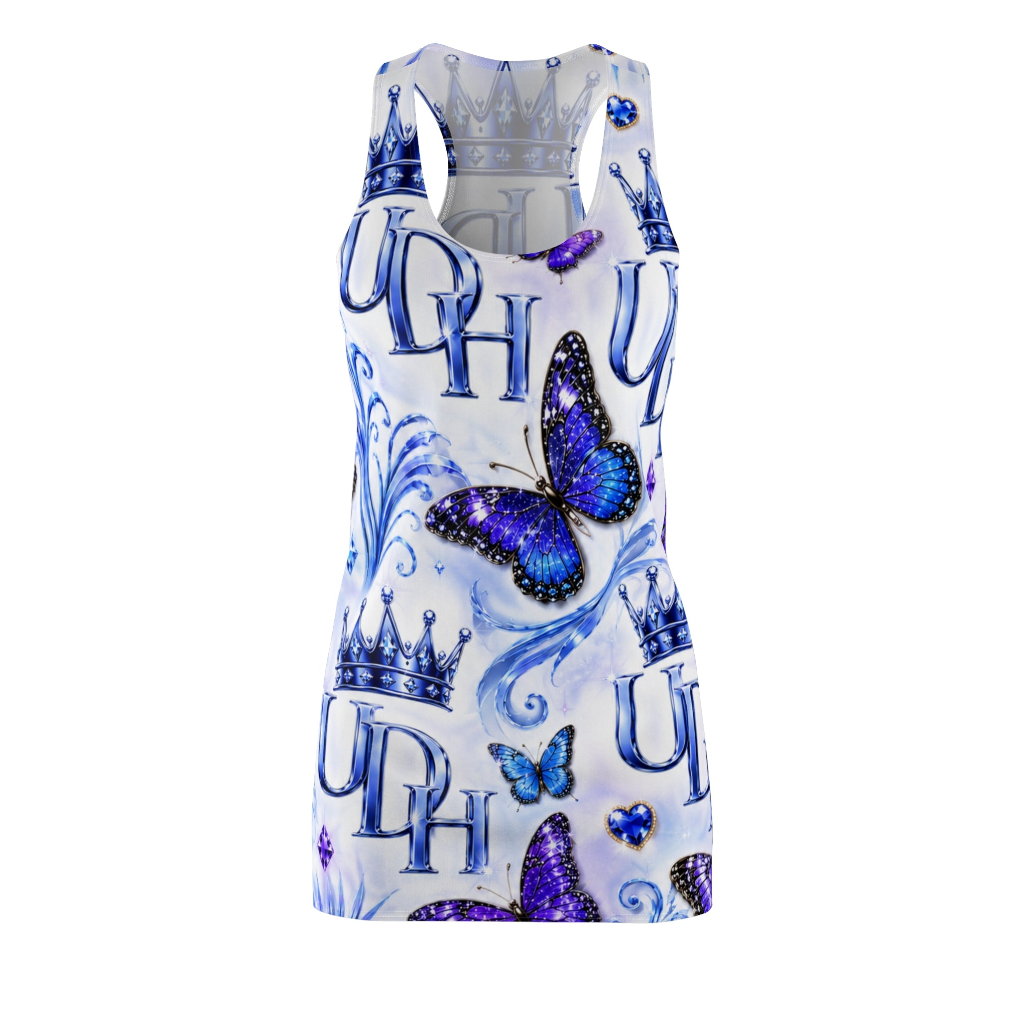 Butterfly Crown Racerback Dress — Royal Blue Diamond All-Over Print