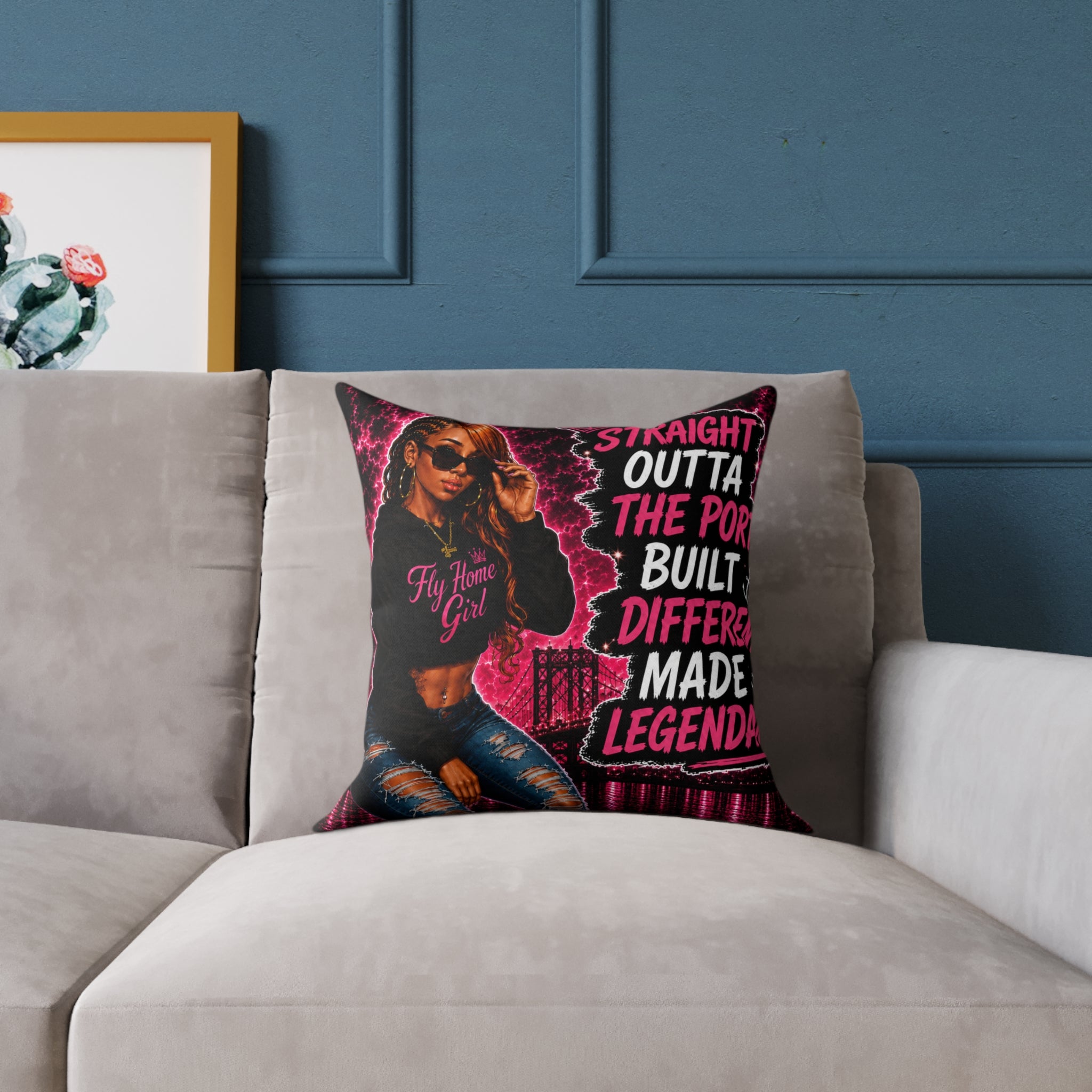 Fly Home Girl Square Poly Canvas Pillow Cover — Fly Home Girl Decorative Pillowcase