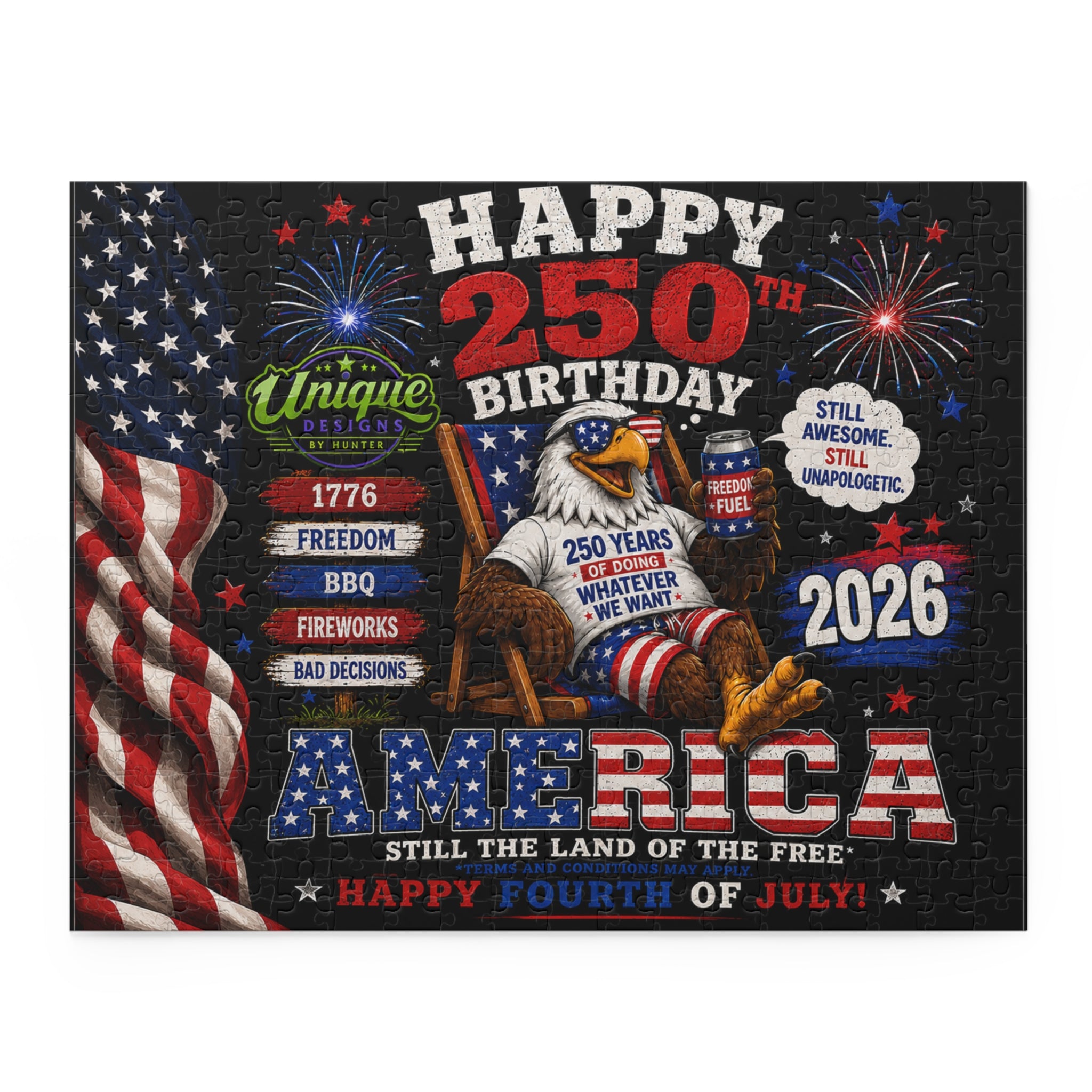 4th of July America 250th Birthday Jigsaw Puzzle — Patriotic 120/252/500-Piece