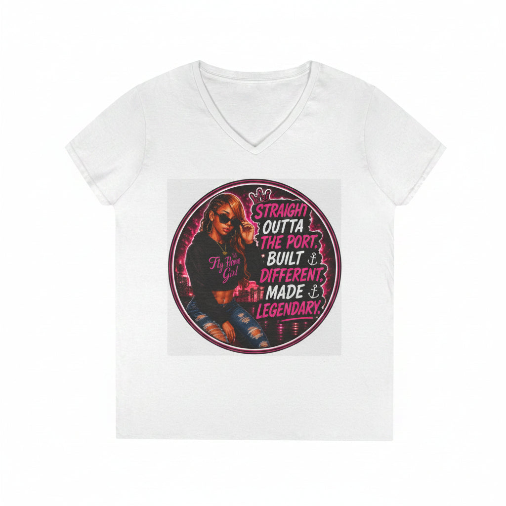 Fly Home Girl - Women’s V-Neck Tee — “Straight Outta The Port”