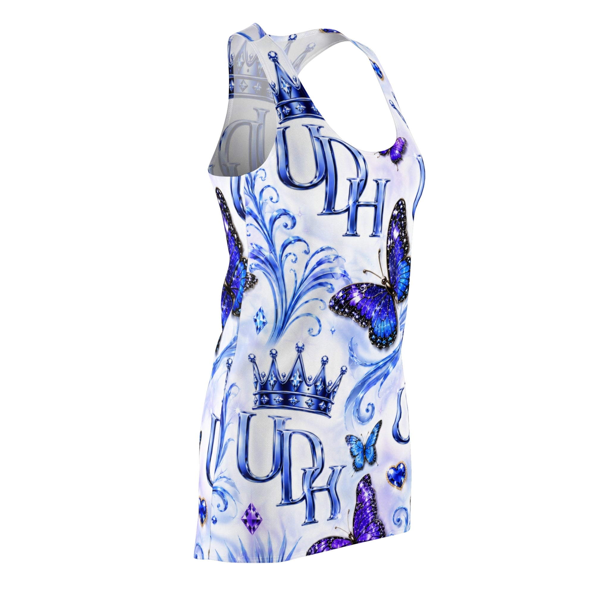 Butterfly Crown Racerback Dress — Royal Blue Diamond All-Over Print