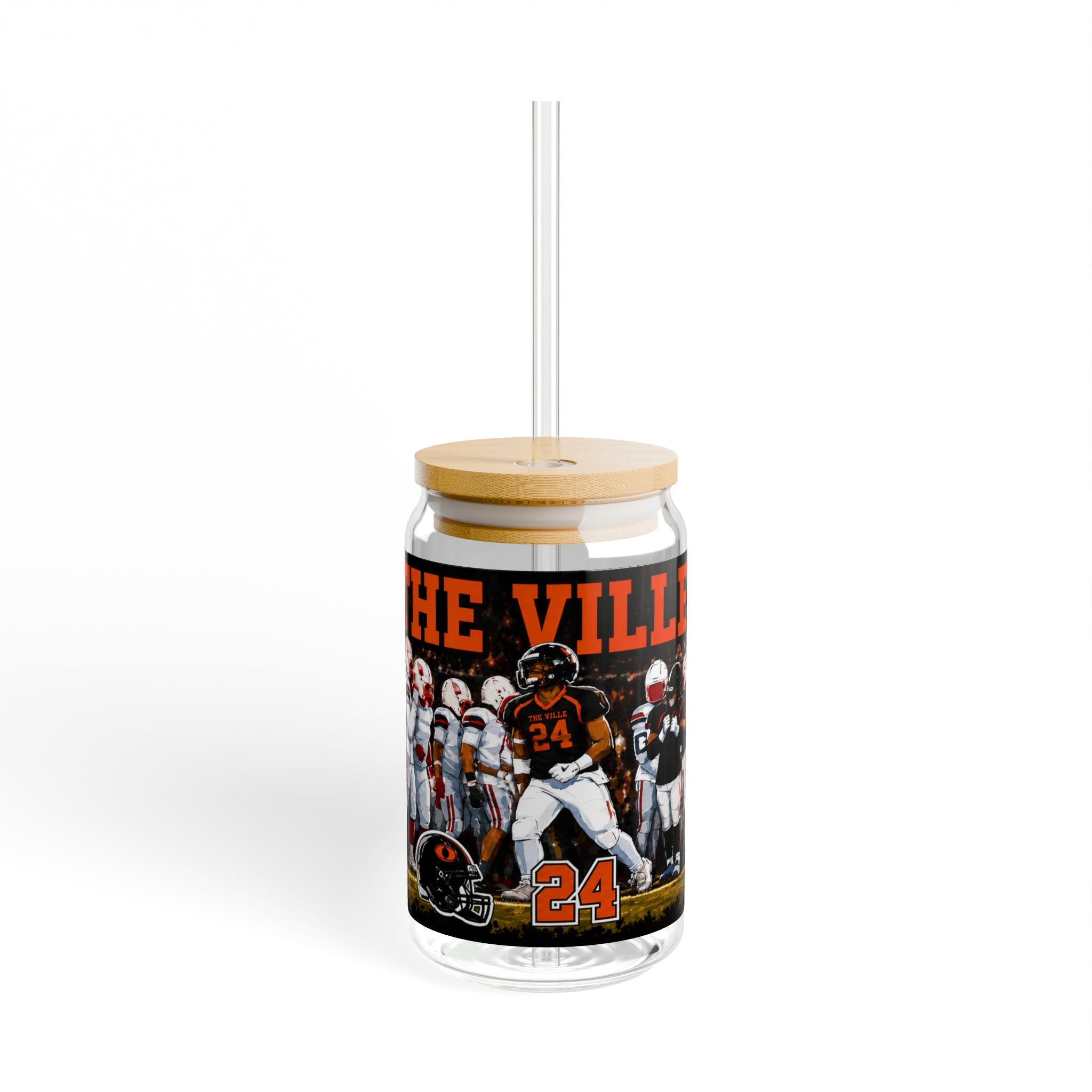 The Ville Football Team 16oz Glass Sipper with Straw