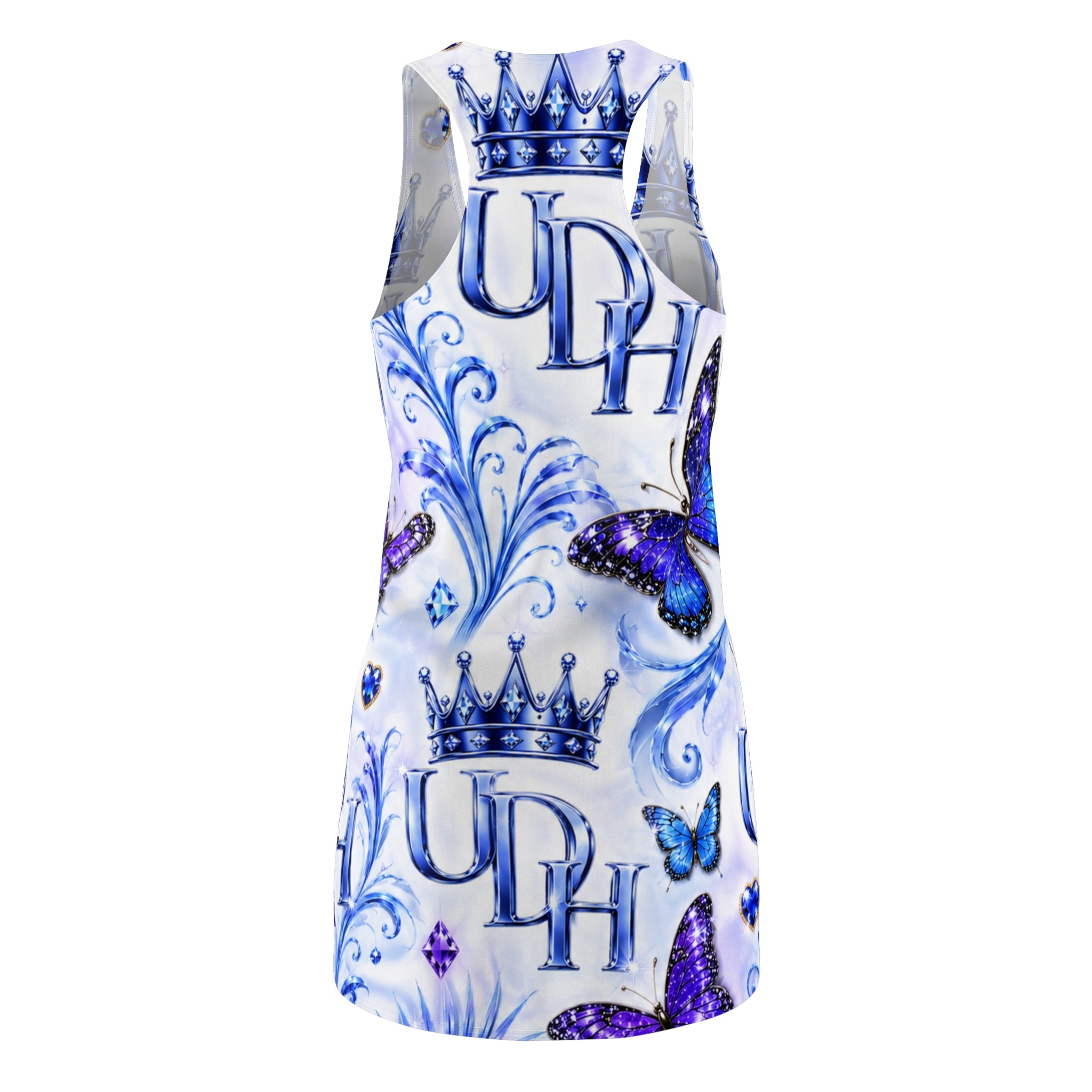 Butterfly Crown Racerback Dress — Royal Blue Diamond All-Over Print