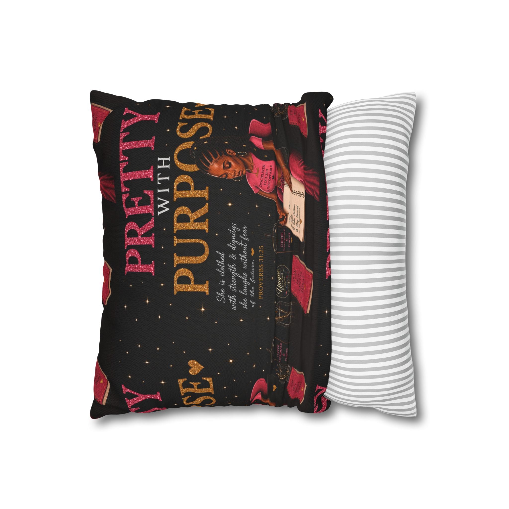 Pretty With Purpose Black & Gold Pillow Case Set — Inspirational "Proverbs 31:25" Glam Pillowcases (Set of 2)