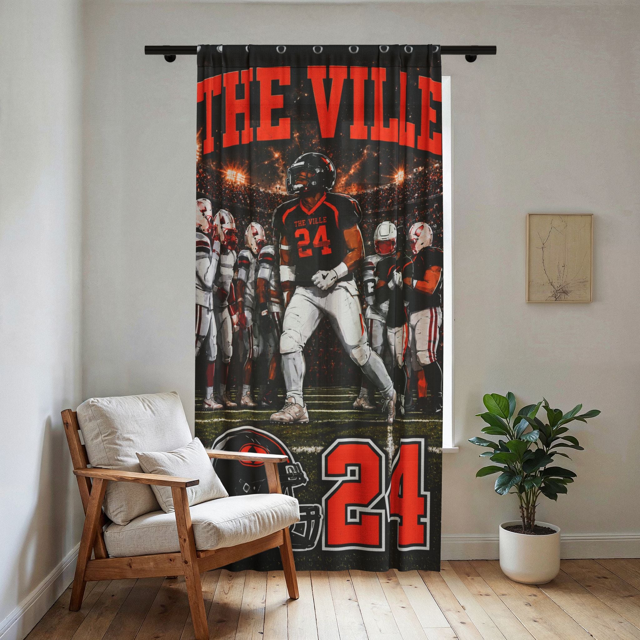 The Ville - Sheer Window Curtain — 'The Ville' Football Team Design with Number 24
