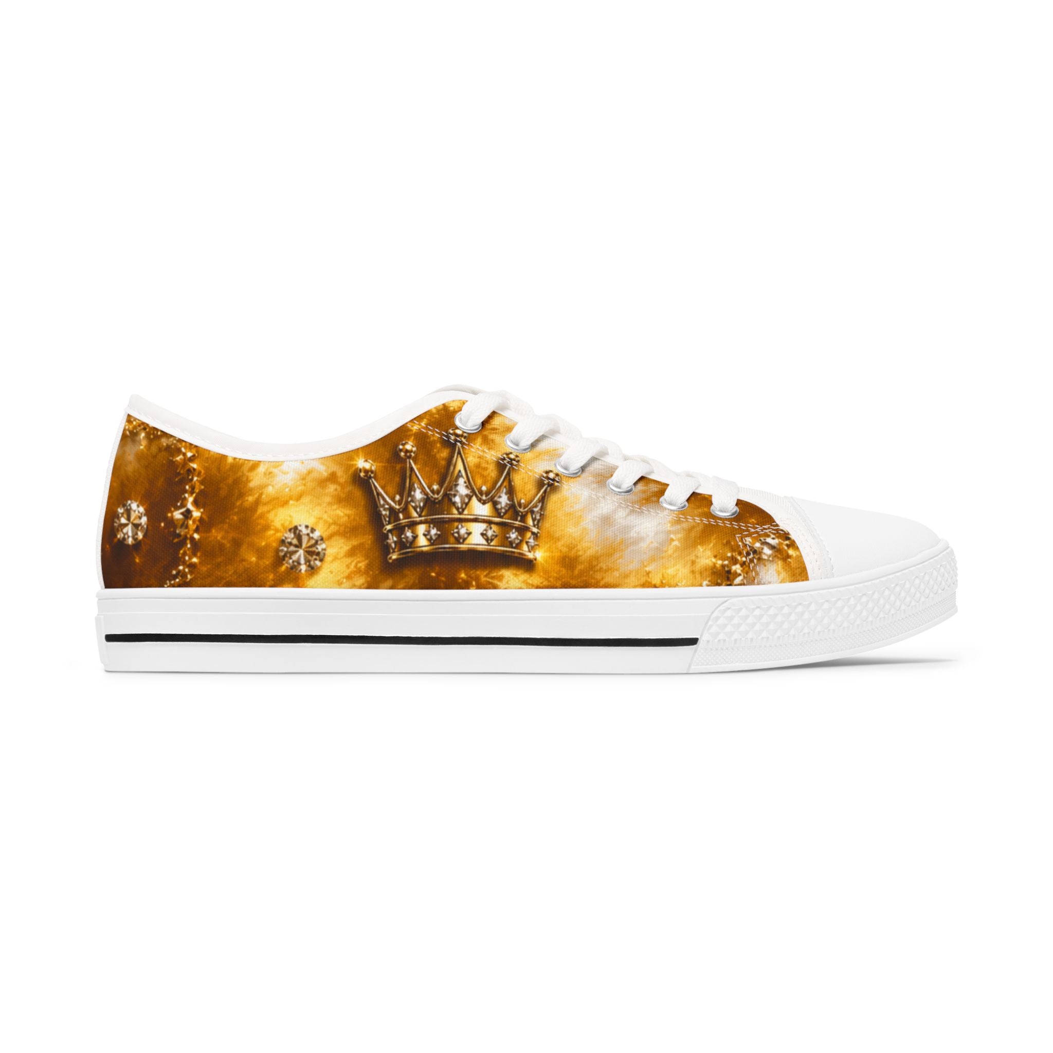 Women's Low Top Sneakers — Gold Crown Print Casual Canvas Shoes