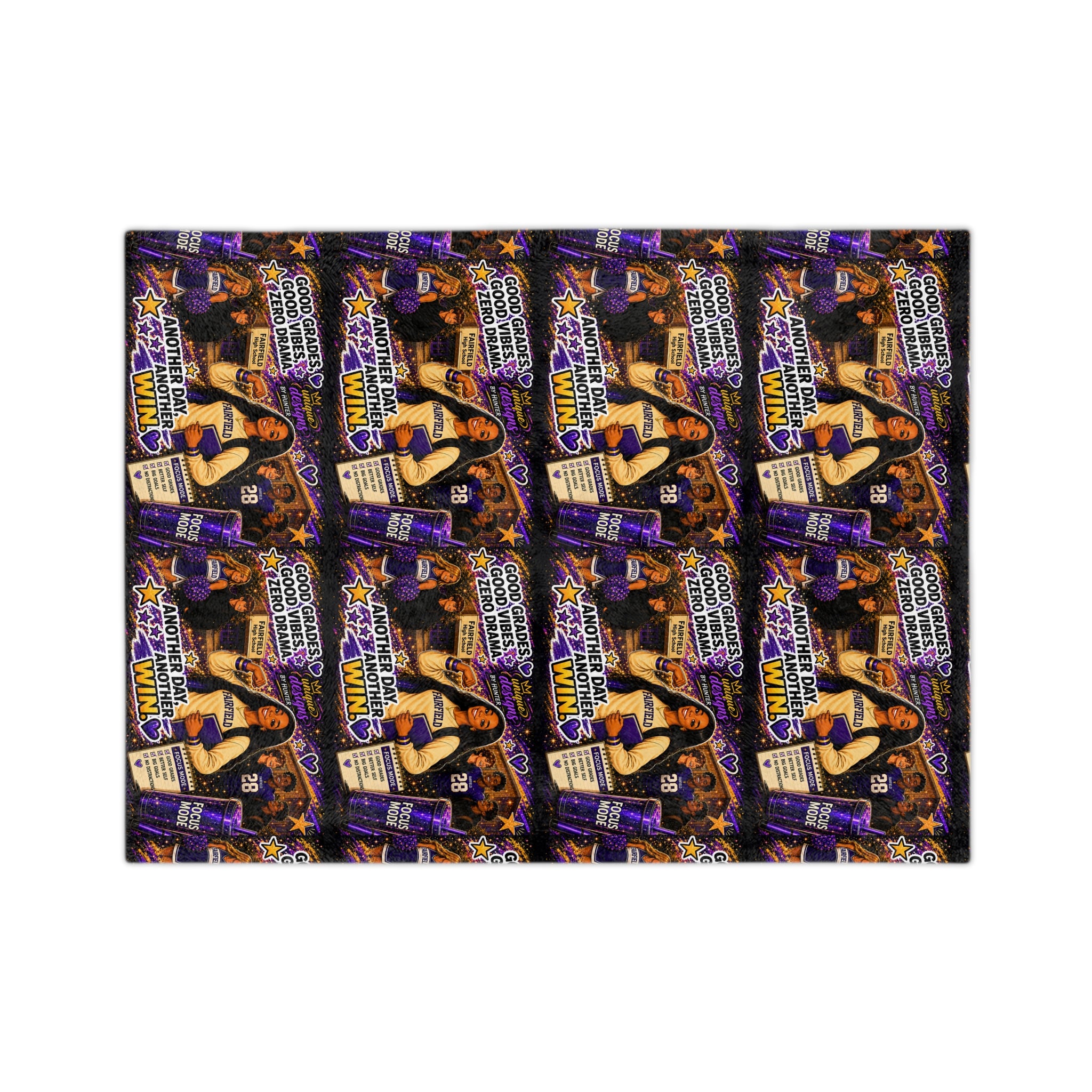 OLIVIA Collection Custom - Velveteen Microfiber Blanket — Purple Cheer Motivational High School ("Another Day, Another Win")