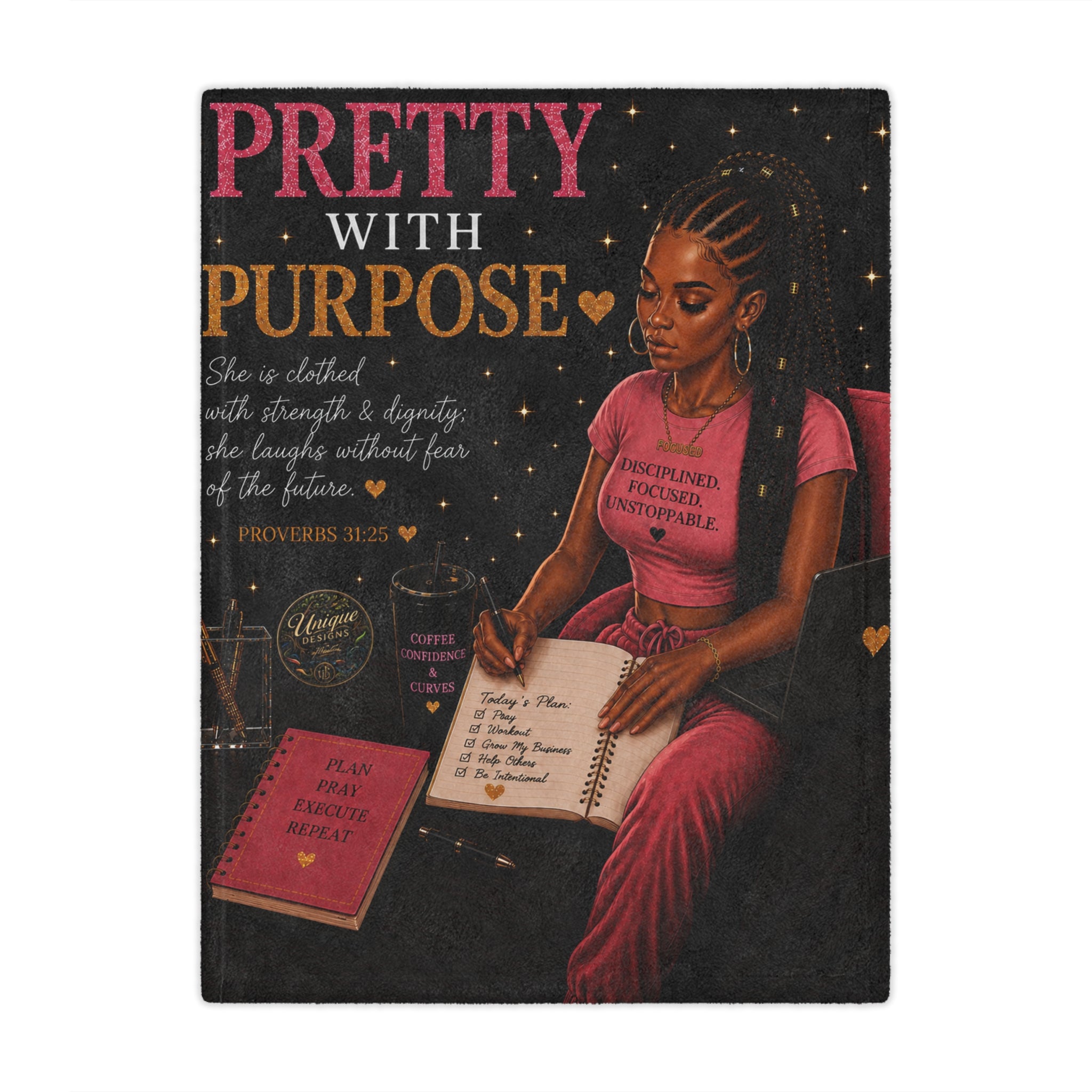 Pretty With Purpose Minky Blanket — Proverbs 31:25 Inspirational Luxury Throw