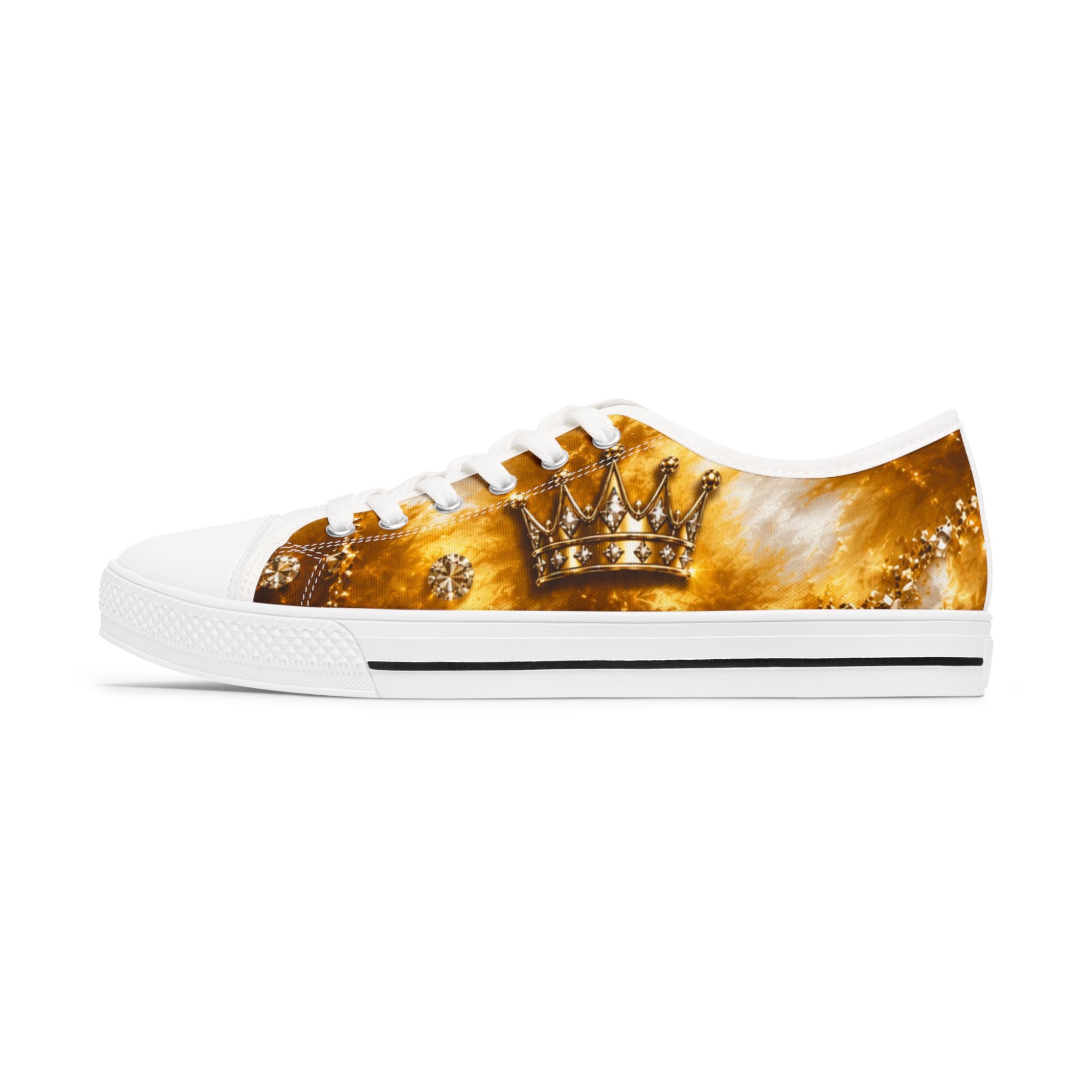 Women's Low Top Sneakers — Gold Crown Print Casual Canvas Shoes