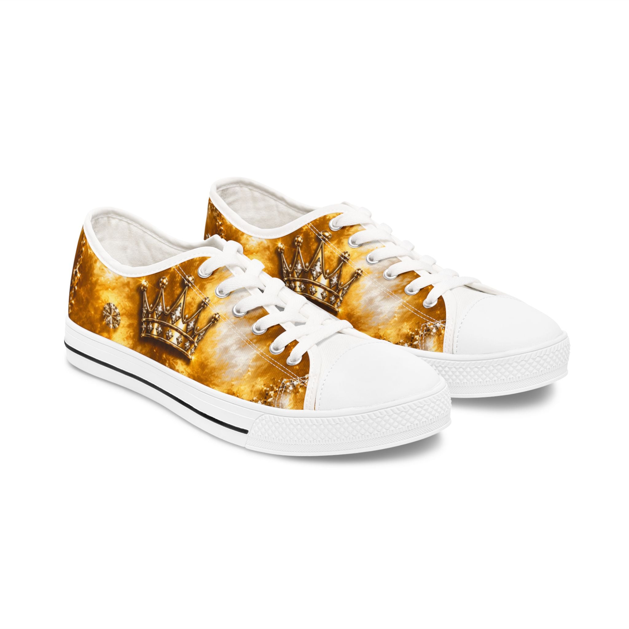 Women's Low Top Sneakers — Gold Crown Print Casual Canvas Shoes
