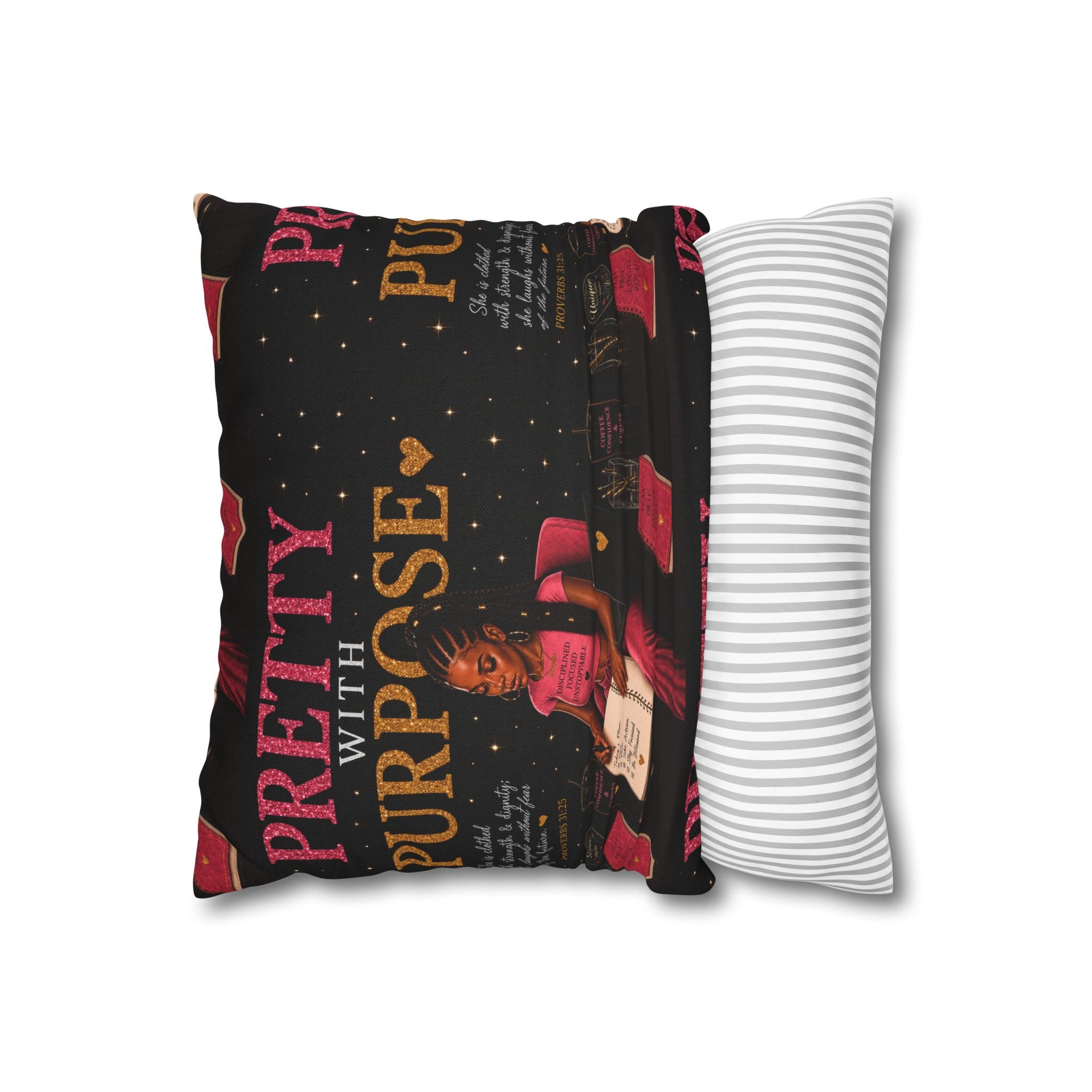 Pretty With Purpose Black & Gold Pillow Case Set — Inspirational "Proverbs 31:25" Glam Pillowcases (Set of 2)