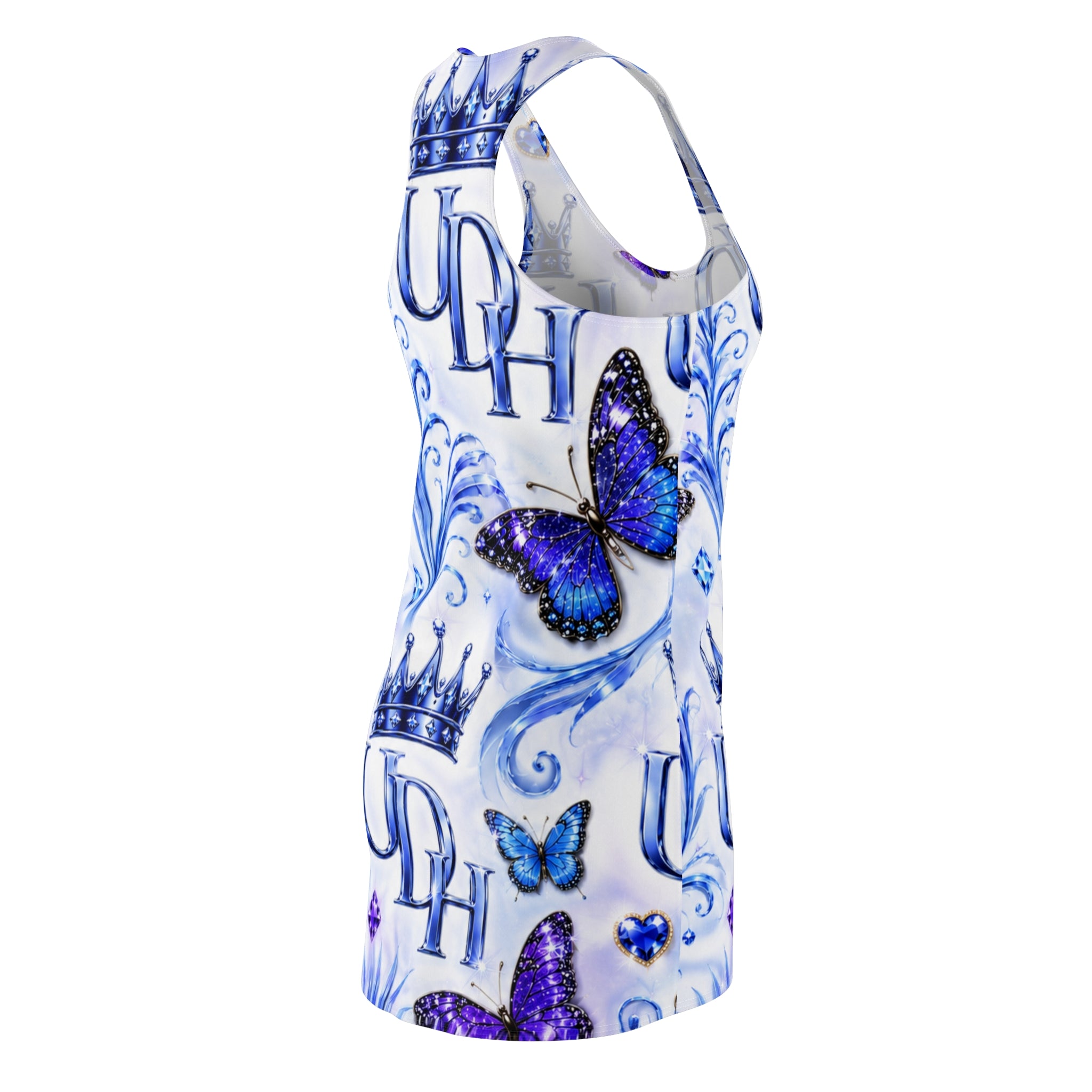 Butterfly Crown Racerback Dress — Royal Blue Diamond All-Over Print