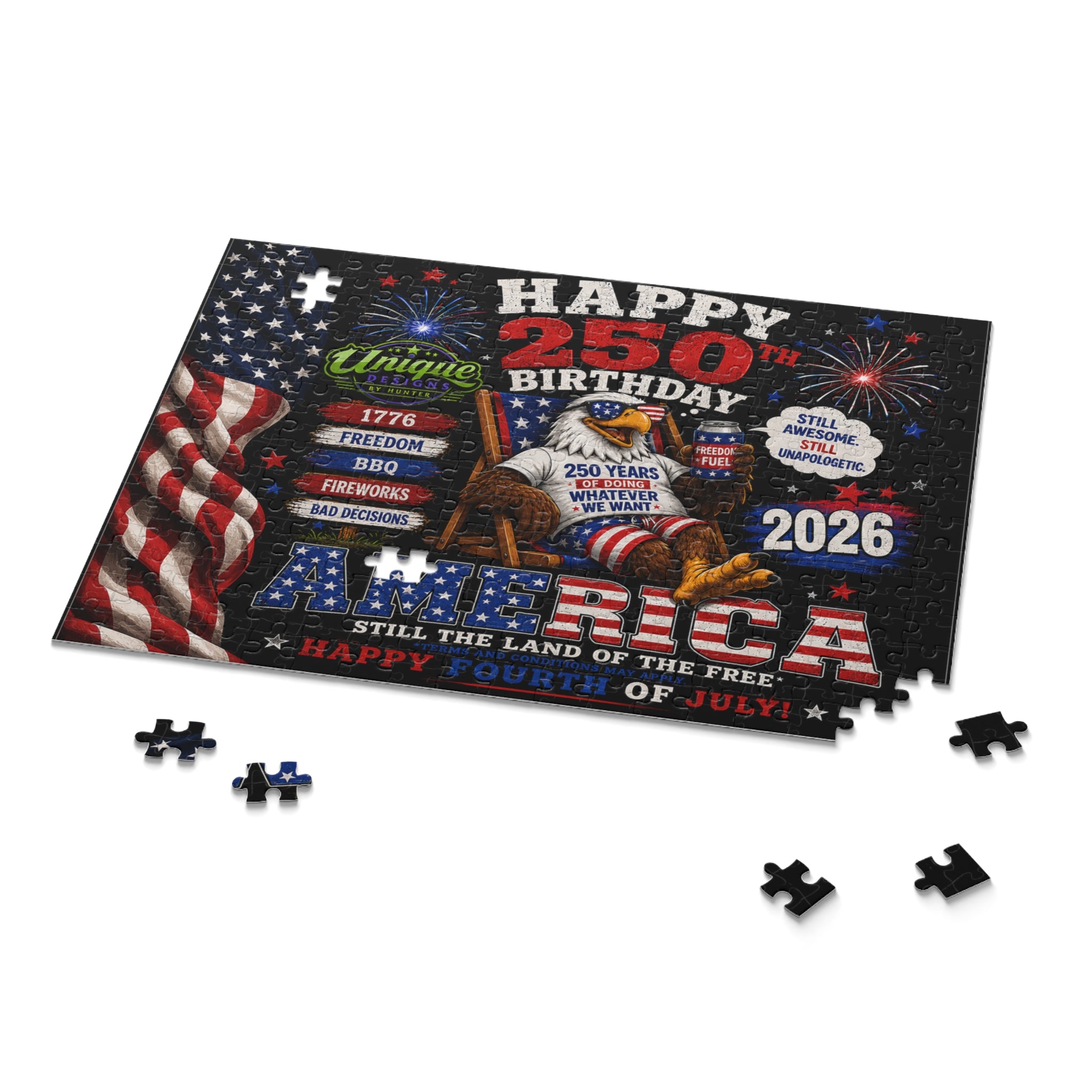 4th of July America 250th Birthday Jigsaw Puzzle — Patriotic 120/252/500-Piece